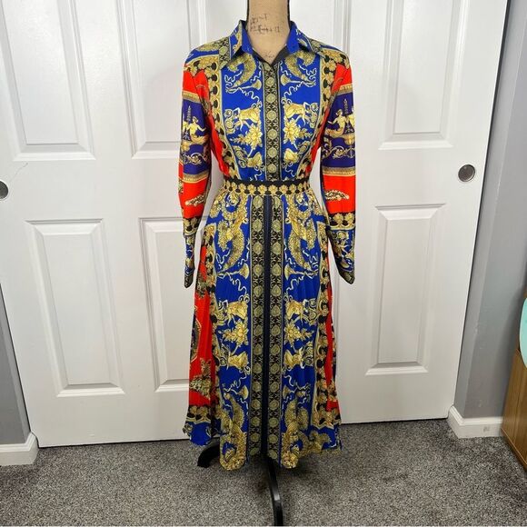 Sz M Ferrara Jaguar and Italian Printed Blouse & Pleated Skirt SET NWT $135 MSRP - Picture 4 of 15